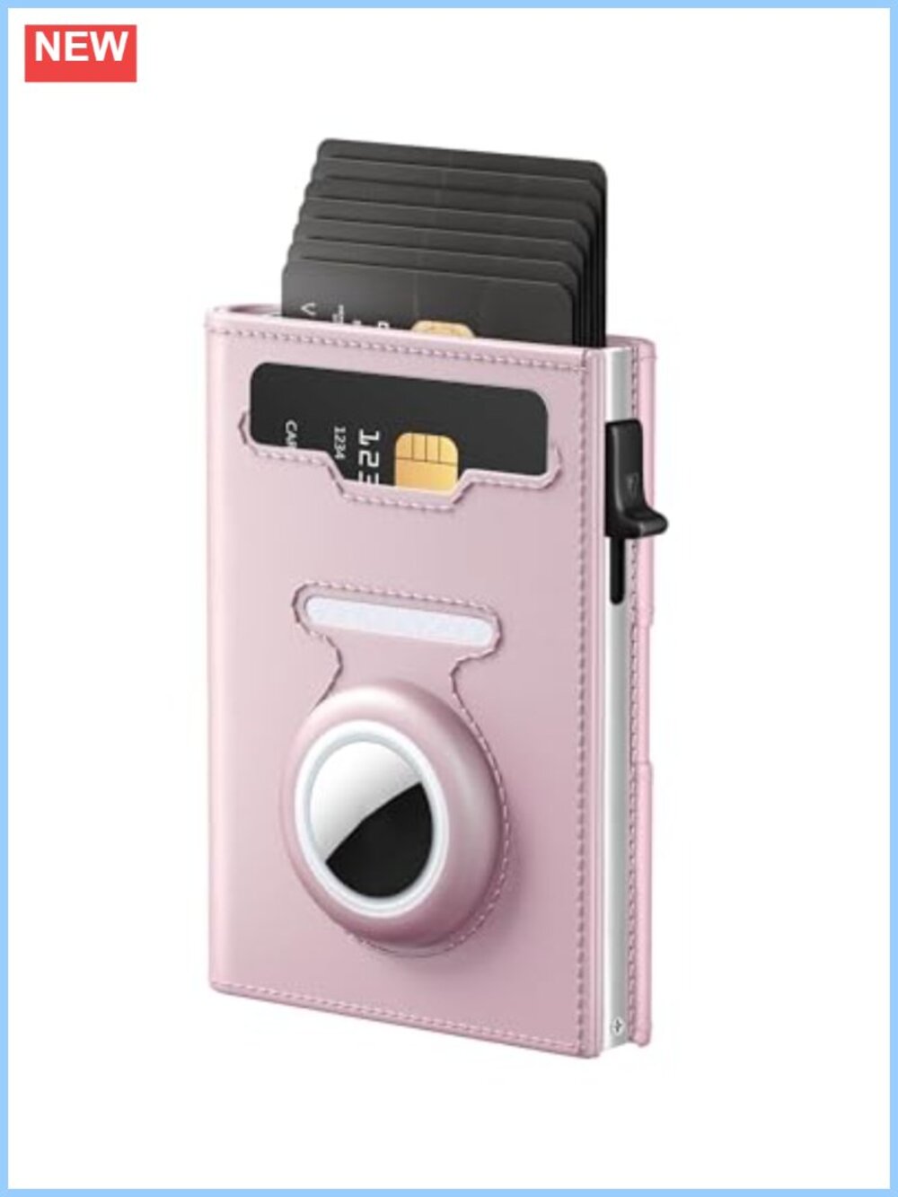 Slim Small Trifold Wallet with AirTag Holder, RFID Protected, Pop-Up Card